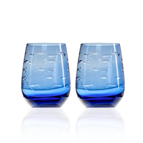 School of Fish Blue Stemless Wine Glass (2 Count)
