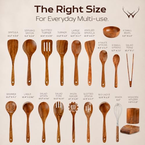 30 Pcs Teak Wooden Utensil Set (30 Count)