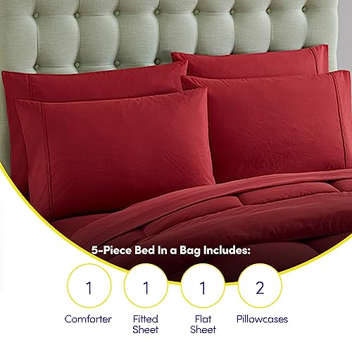 7 Piece Comforter Set Bag Solid Color All Season Soft Down Alternative Blanket & Luxurious Microfiber Bed Sheets (7 Count)