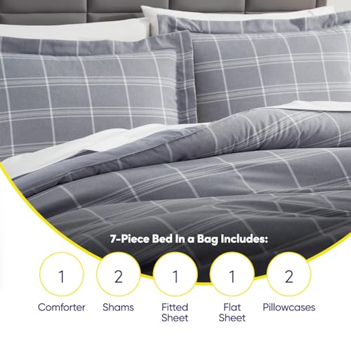 7 Piece Comforter Set Bag Solid Color All Season Soft Down Alternative Blanket & Luxurious Microfiber Bed Sheets (7 Count)