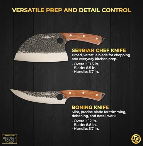 6PC Knife Set Leather Roll Cleaver Serbian Viking Boning Scimitar Kiritsuke (6 Count)