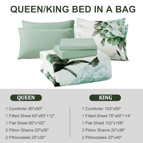 Green Queen Comforter Set 7 Piece Bed in a Bag Queen
