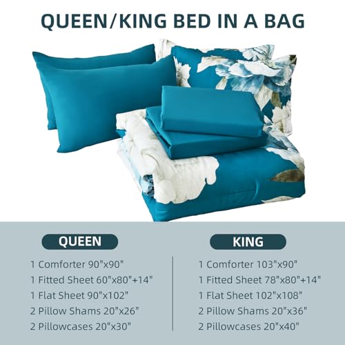 Teal Comforter Set Queen 7 Piece Floral Bed in a Bag