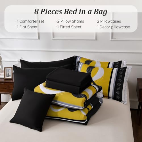 Yellow Black Comforter Set California King Size