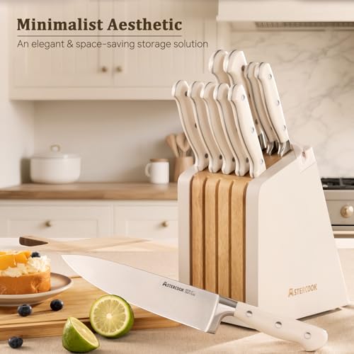 Knife Set Kitchen Knife Set with Block and Sharpener (12 Count)