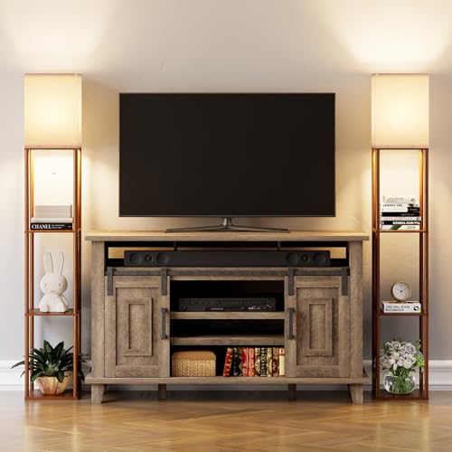 Floor Lamp with Shelves for Living Room Walnut Brown