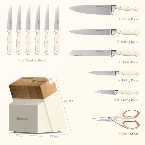 Knife Set Astercook Kitchen Knife Set with Block 14 (14 Count)