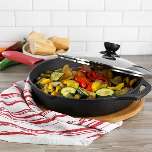 12 Inch Pre Seasoned Cast Iron Skillet with Tempered Glass Lid