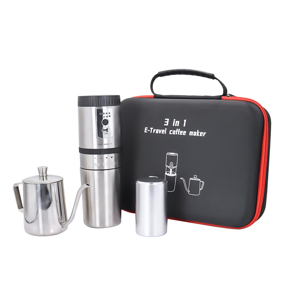 Coffee Maker Set Outdoor Camping Coffee Maker Set 3 in 1 Grinder Kit with Stainless Steel Electric Bean Grinder 350ml kettle Travel Coffee Kit Coffee Dripper Set