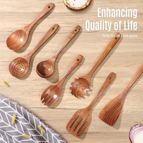 7 PCS Wooden Spoons for Cooking Natural Teak Kitchen Utensils Set (7 Count)