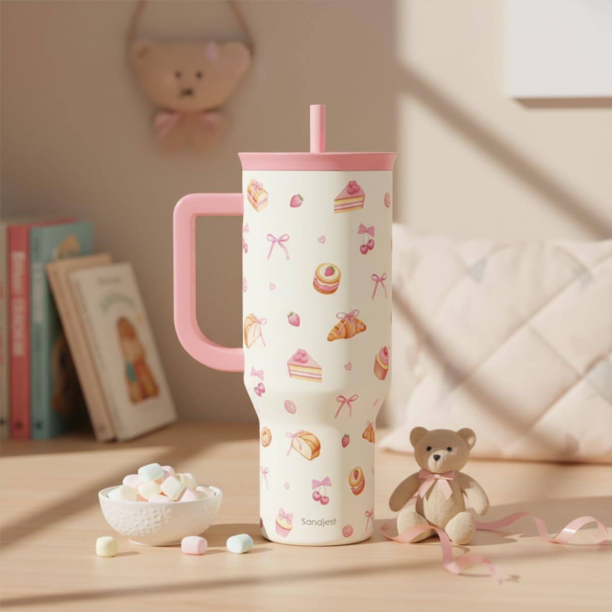 Dessert 40oz Tumbler with Handle and Straw