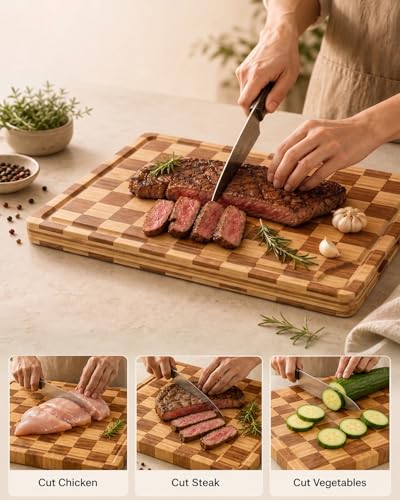 Checkered Cutting Board Set with Holder