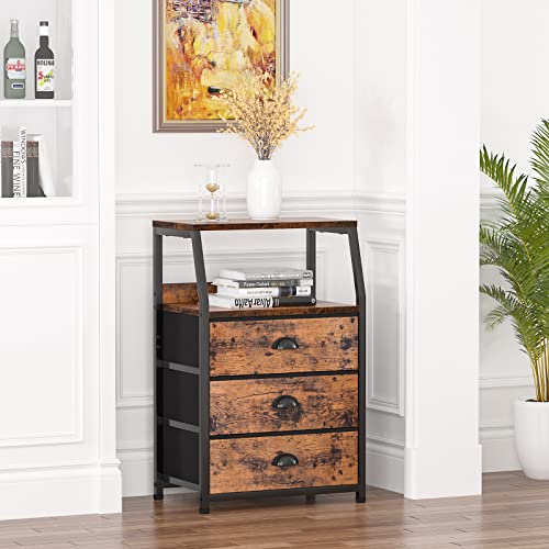 Nightstand with 3 Fabric Drawers