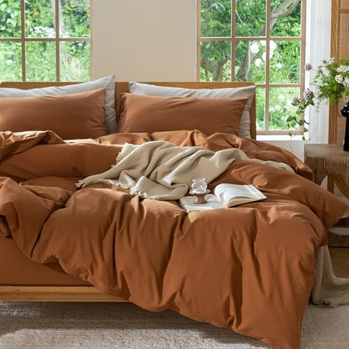 Duvet Cover Set 100% Washed Cotton Linen Like Cal King (64 Ounce)