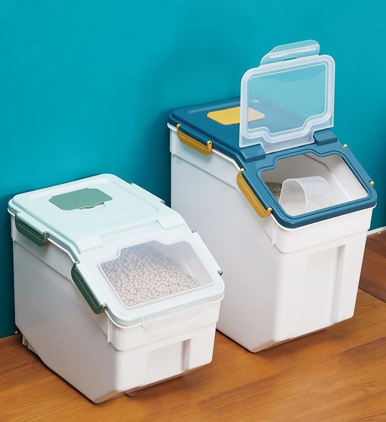 Large Flour Storage Containers 25Lbs Airtight Rice Storage Container BPA Free Kitchen Pantry Food Storage Bin Sugar Snack Cereal Grain Organizer Box with Wheel (4 Count)