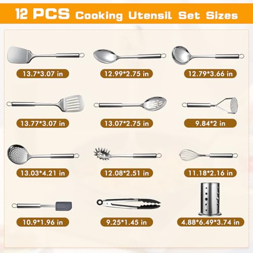 12 Pcs Stainless Steel Cooking Utensils Set (12 Count)