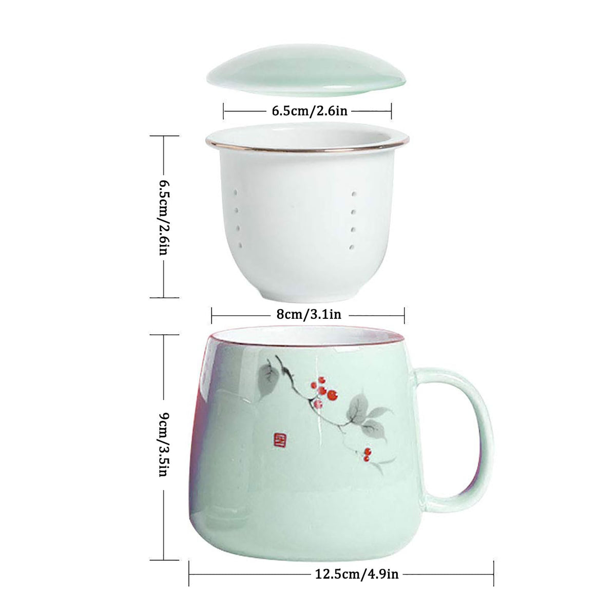 Porcelain Tea Mug With Infuser Lid 12oz Loose Leaf Tea Cup