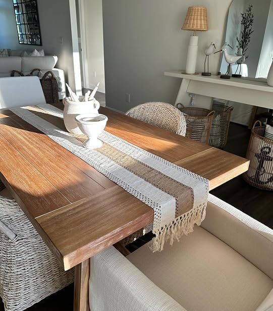 Boho Table Runner for Fall Home Decor 12x90 Rustic with Tassels (90 Foot)