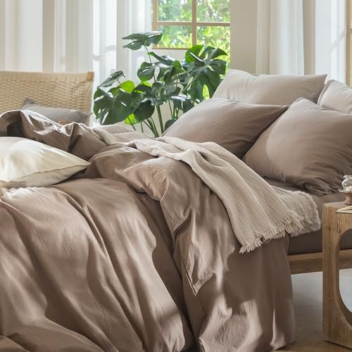 Duvet Cover Set 100% Washed Cotton Linen Like Full (16 Ounce)