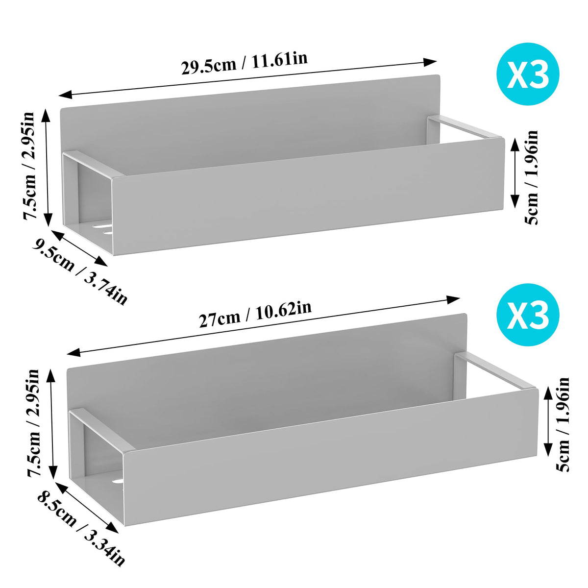 Metal Magnetic Spice Rack for Refrigerator Gray (6 Count)