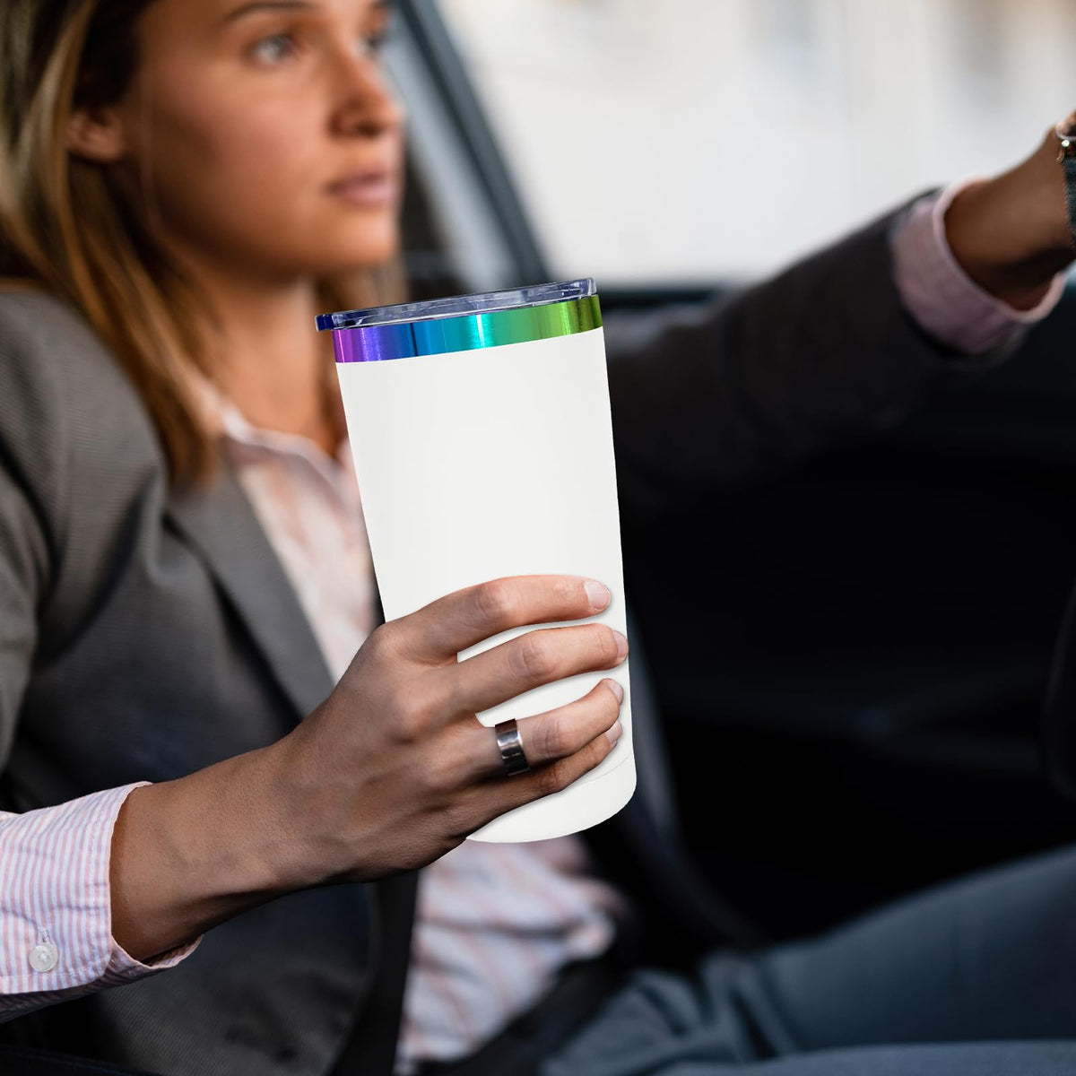 20 oz Insulated Tumblers Bulk With Lid Straw Rainbow Plated White (12 Count)