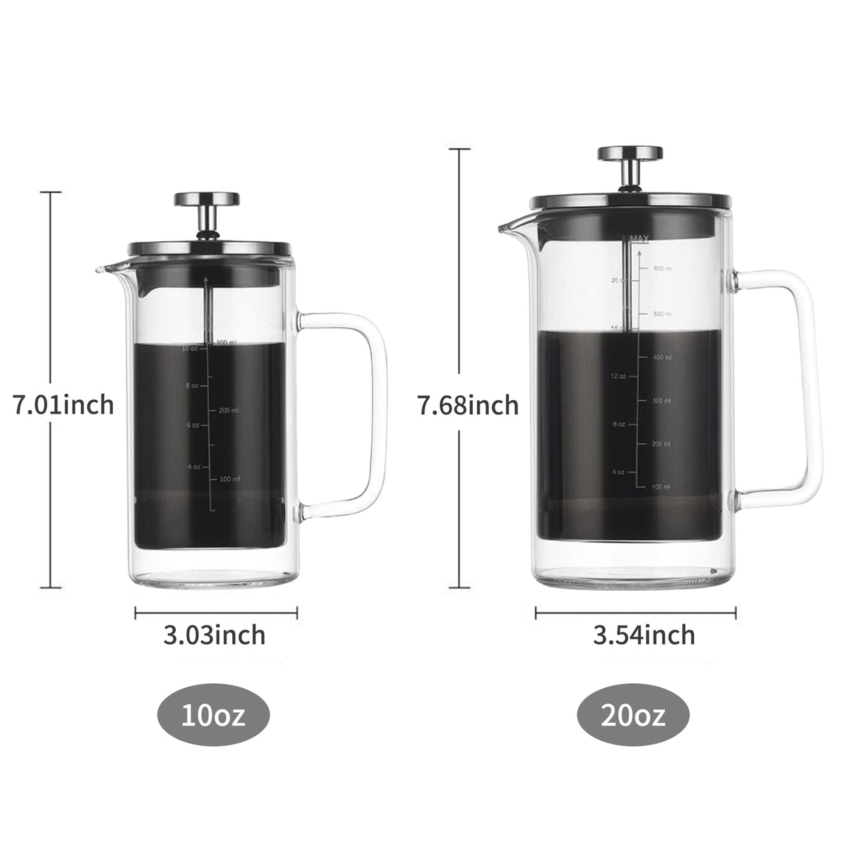 Double Walled French Coffee Maker Borosilicate Glass Coffee Pot