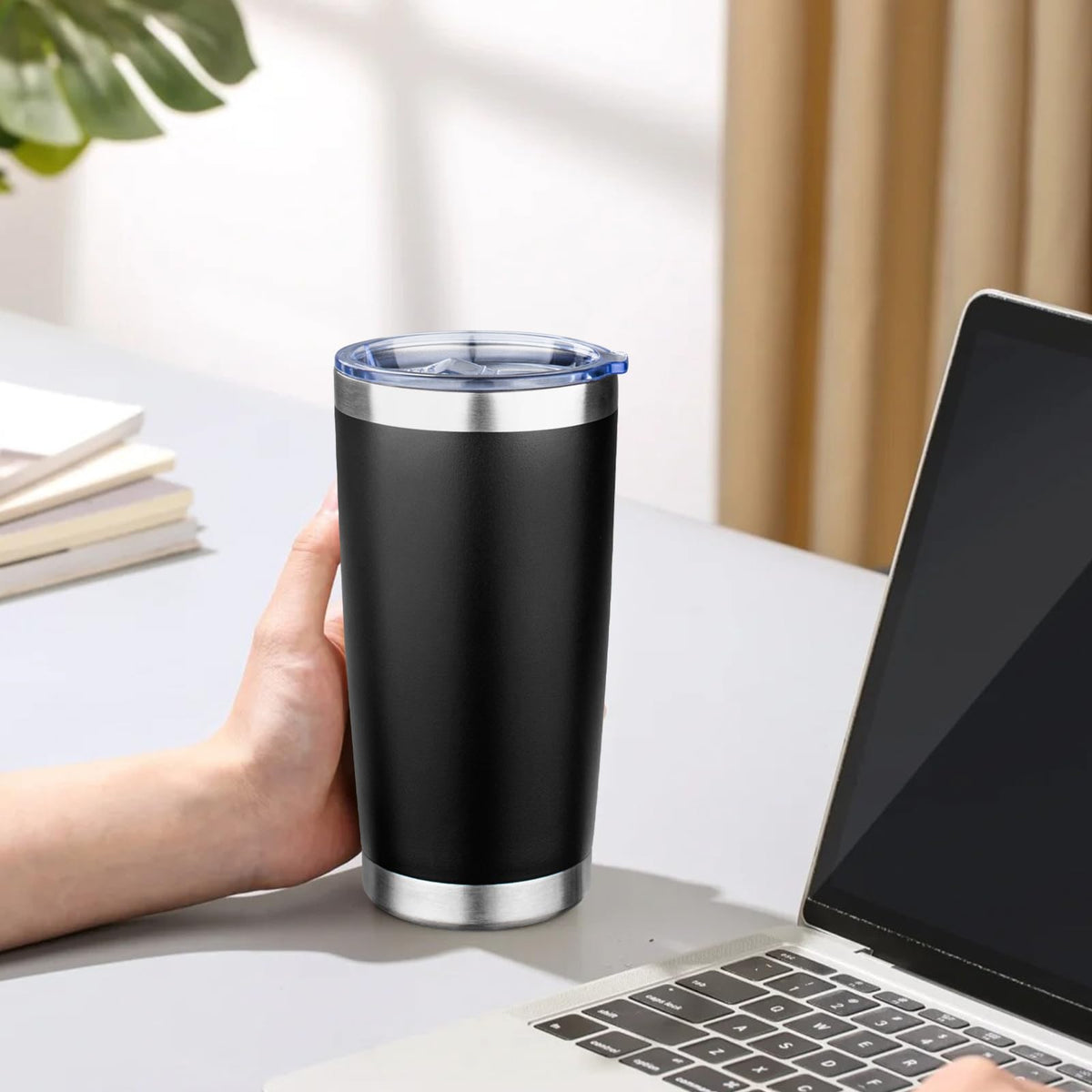 20oz Tumbler with Lid Double Wall Vacuum Insulated Travel Coffee Mug Stainless Steel Thermal Cup Powder Coated Sturdy Coffee Tumbler Bulk for Hot and Cold Beverage (6 Count)