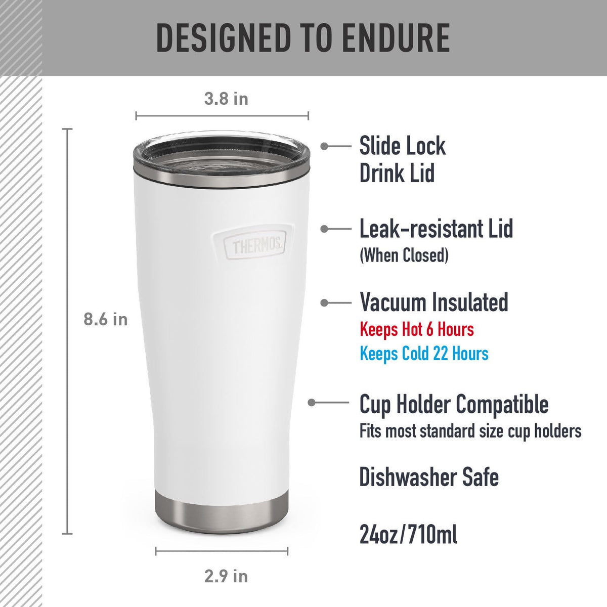 Icon Series 24oz Stainless Steel Tumbler with Slide Lock Lid