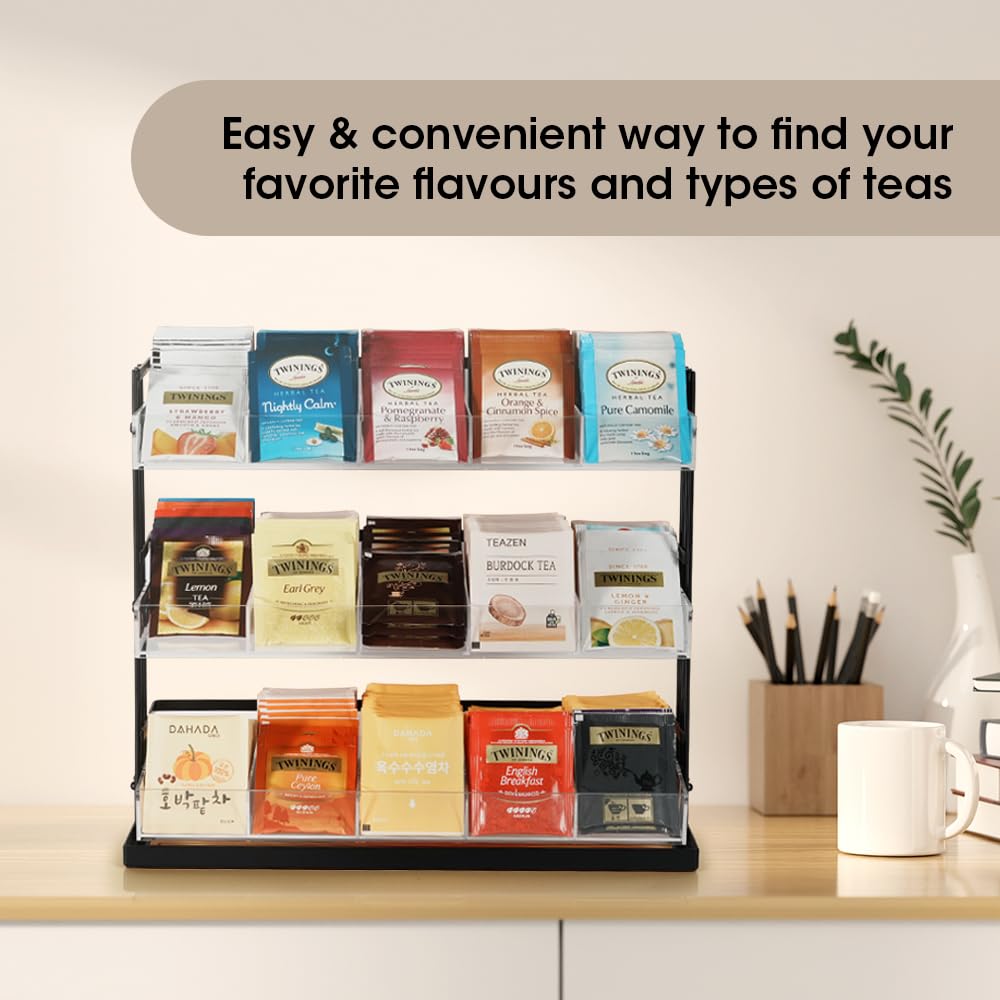 Tea Bag Organizer Steel and Acrylic 3 Tier