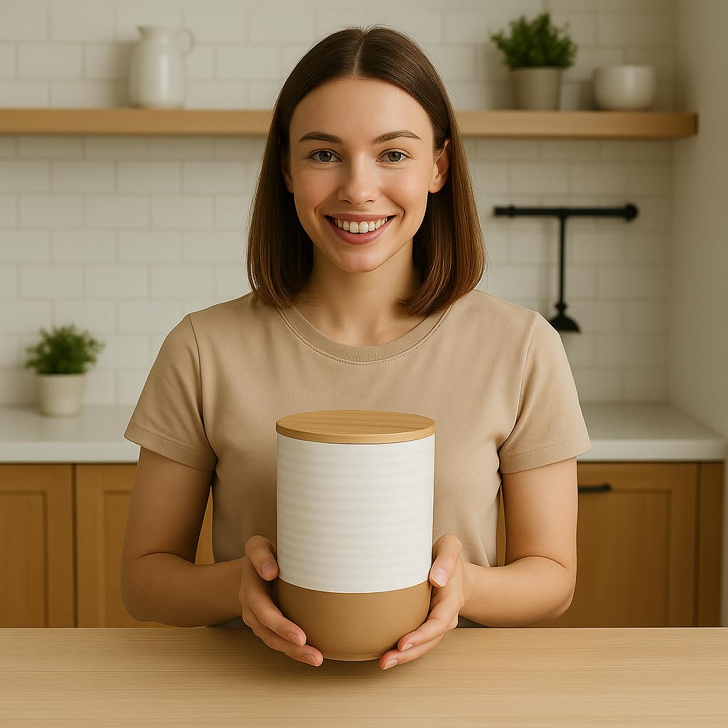 80oz White Ceramic Food Storage Jar with Bamboo Lid