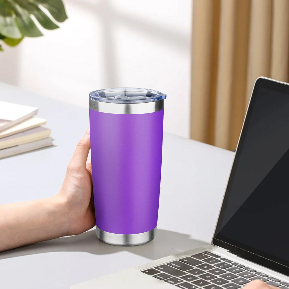 20oz Tumbler with Lid Double Wall Vacuum Insulated Travel Coffee Mug Stainless Steel Thermal Cup Powder Coated Sturdy Coffee Tumbler Bulk for Hot and Cold Beverage (4 Count)