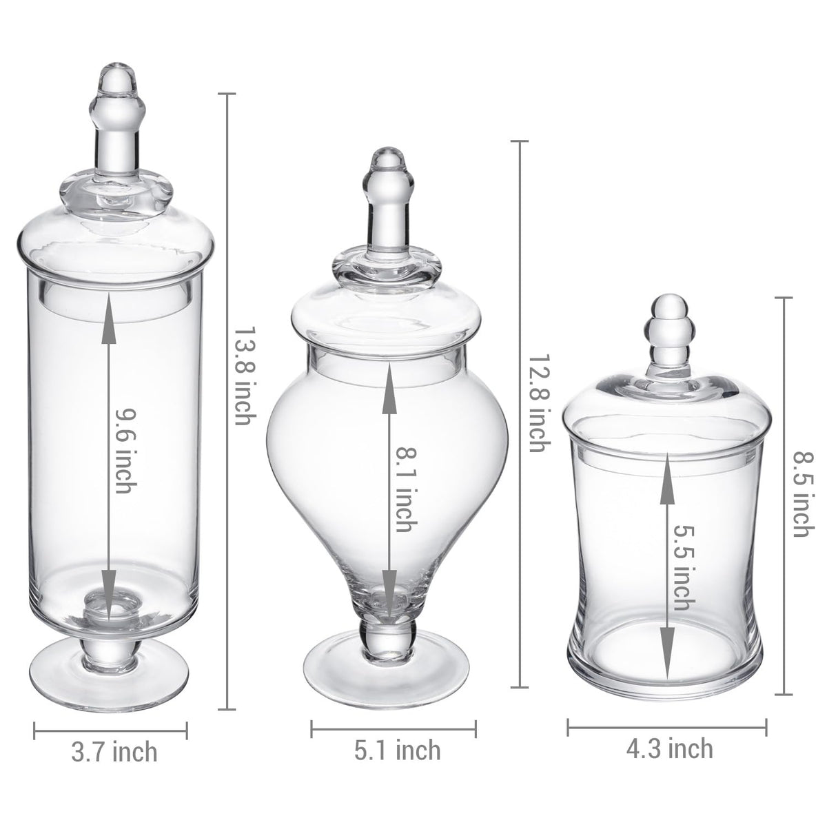 Clear Glass Apothecary Jars with Lid (3 Count)