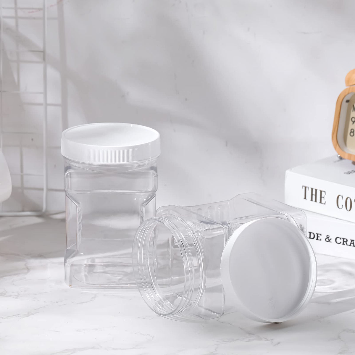 12 Pcs 27 Oz Plastic Jars with Lids Wide Mouth Square Paint