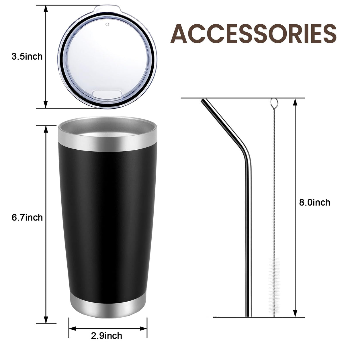 20oz Tumbler 8 Pack Double Wall Vacuum Insulated Travel Mug Bulk (8 Count)