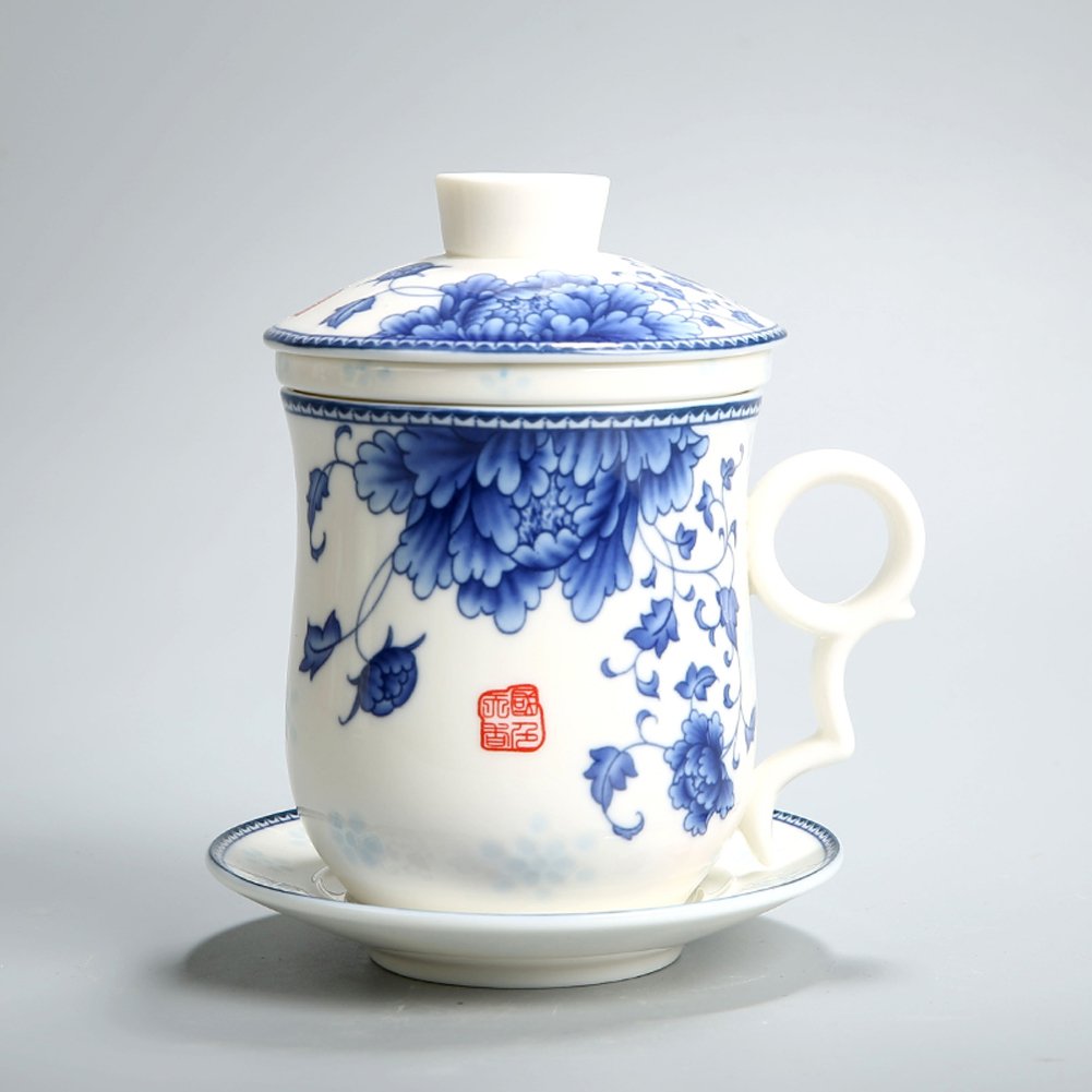 Porcelain Tea Cup with Infuser Lid and Saucer Sets