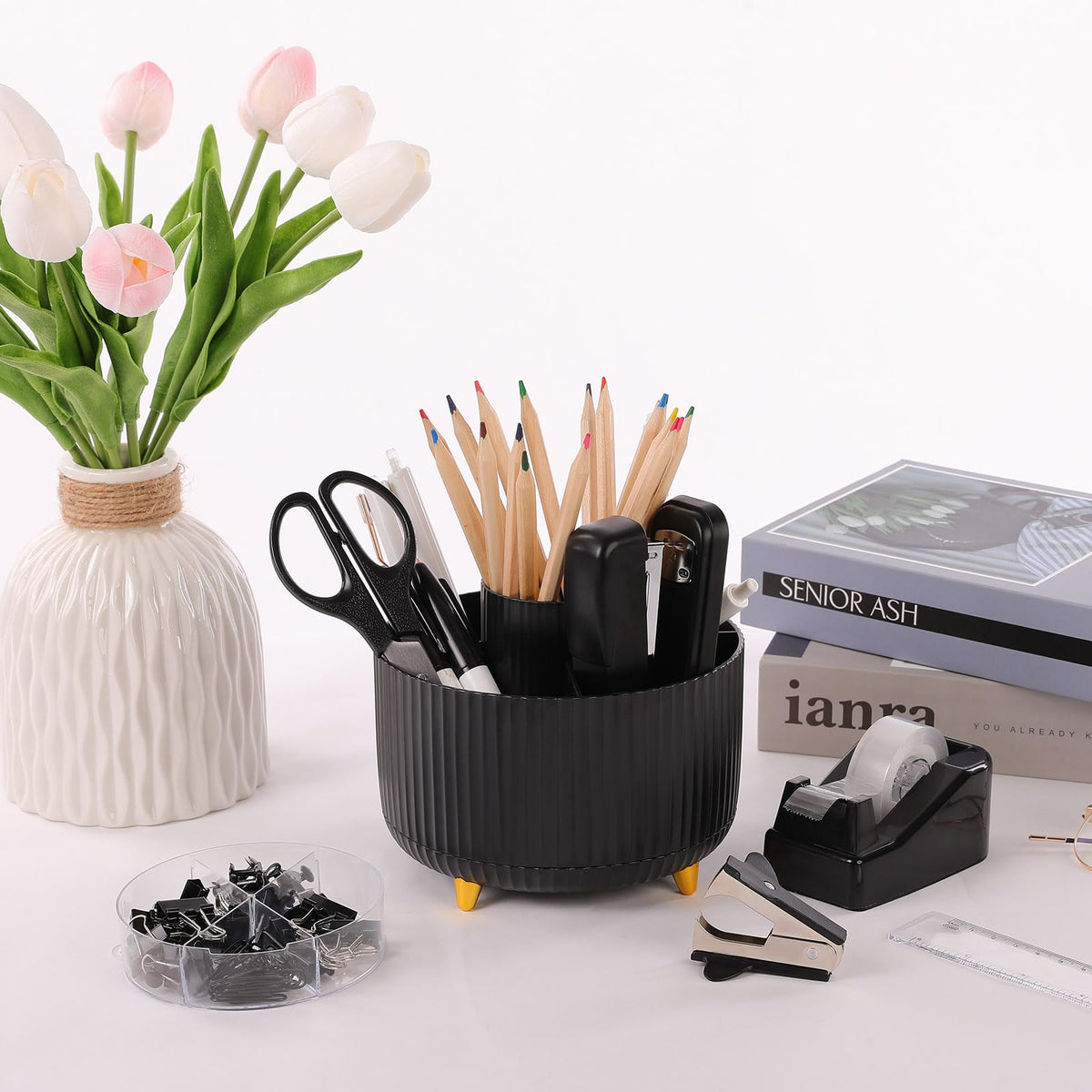 Black Office Supplies with Pencil Holder