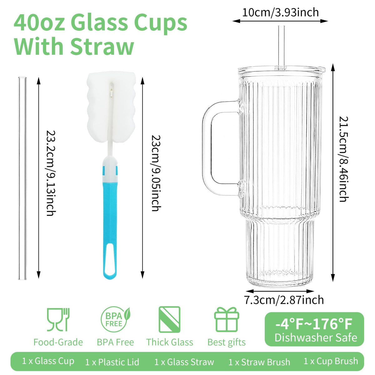 40oz Ribbed Glass Tumbler with Handle (40 Count)