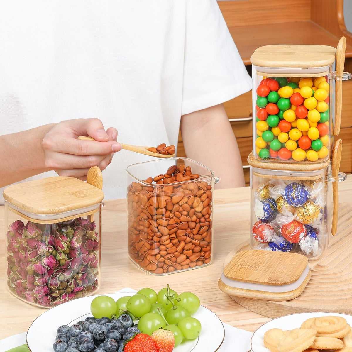 Glass Container with Spoon & Lid 0.8 Qt (4 Count)
