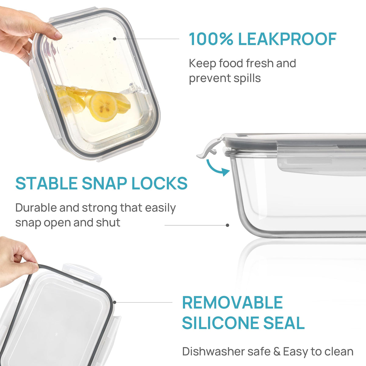 2.26L 76oz Extra Large Glass Food Storage Containers with Lids (6 Count)