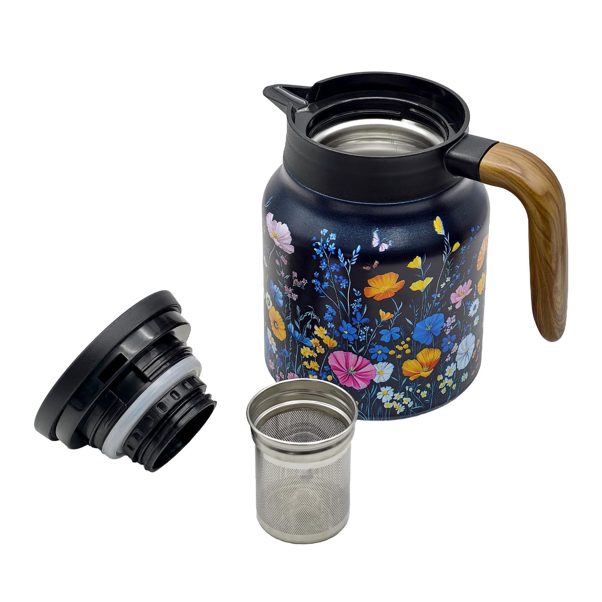 Stainless Steel Vintage Floral Tea Pot with Infuser
