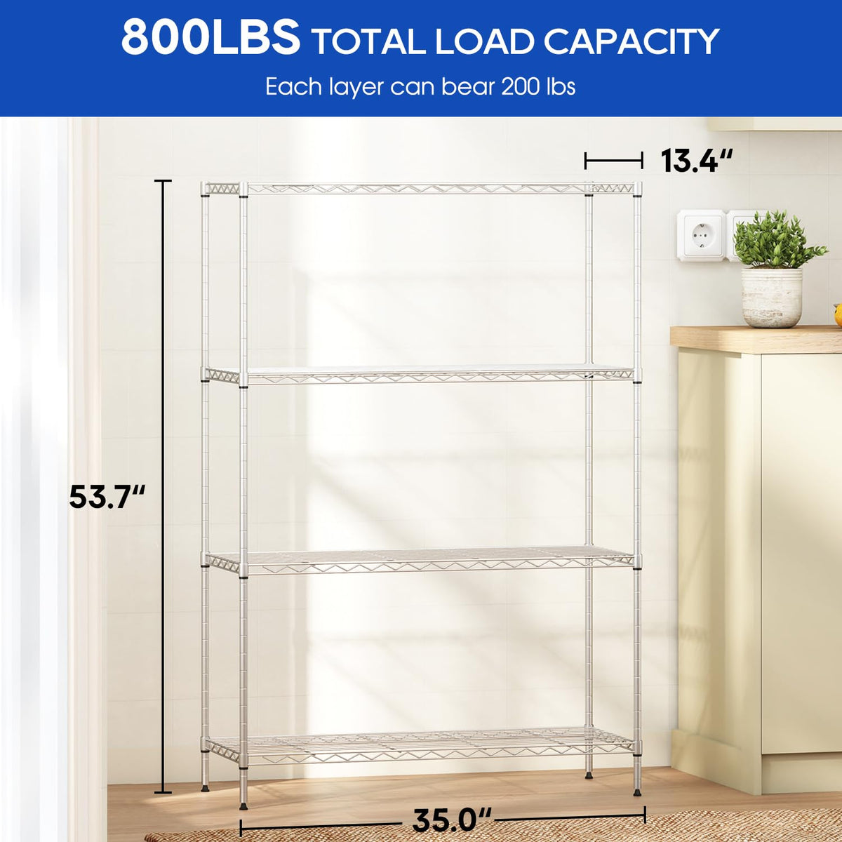 4 Tier Storage Shelves 35.4" L x 13.3" W x 53.7" H Metal Garage Shelves Standing Storage Shelf Adjustable Layer Racks with Steel Frame