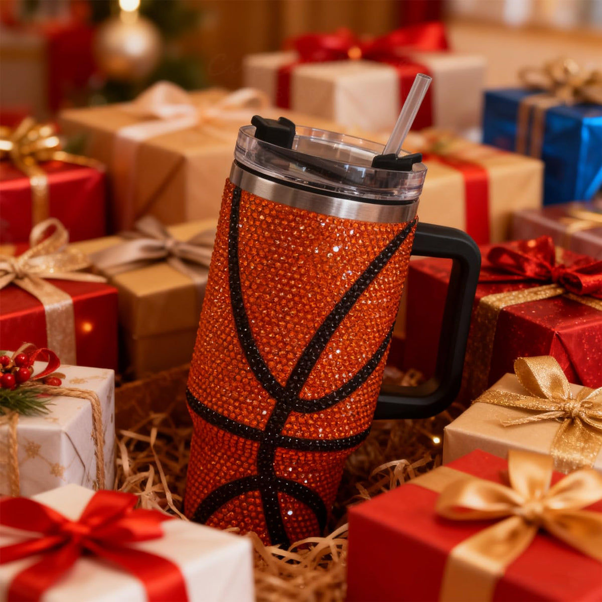 40oz Bling Rhinestone Tumbler with Handle and Straw Glitter Cups