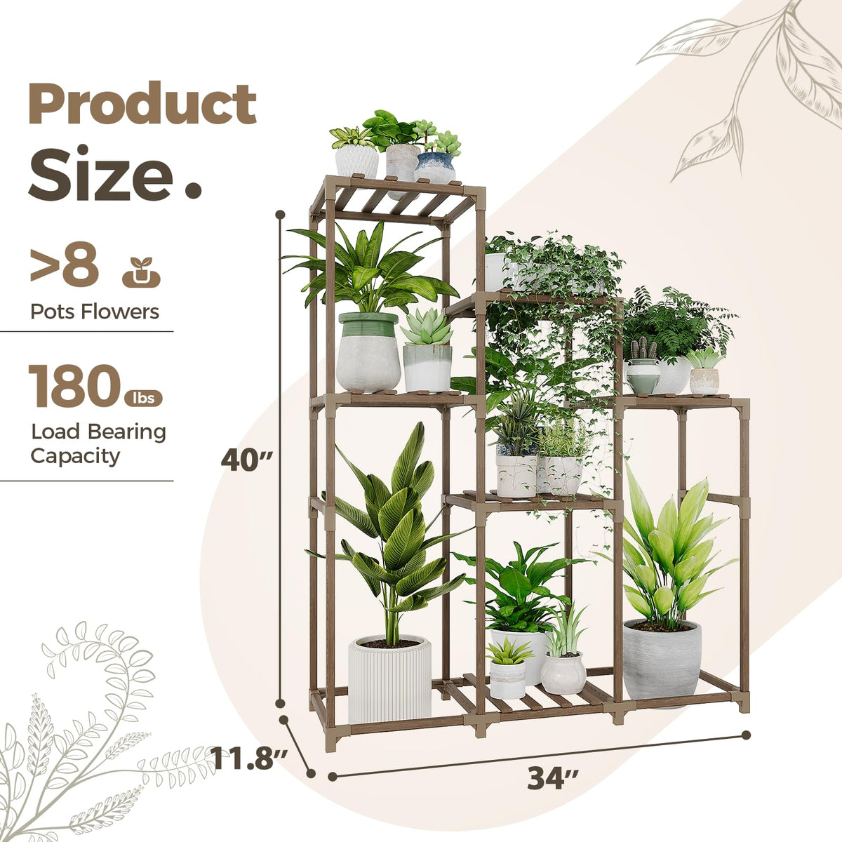 Tall Plant Stand Indoor Wood Shelf Outdoor Tiered Rack