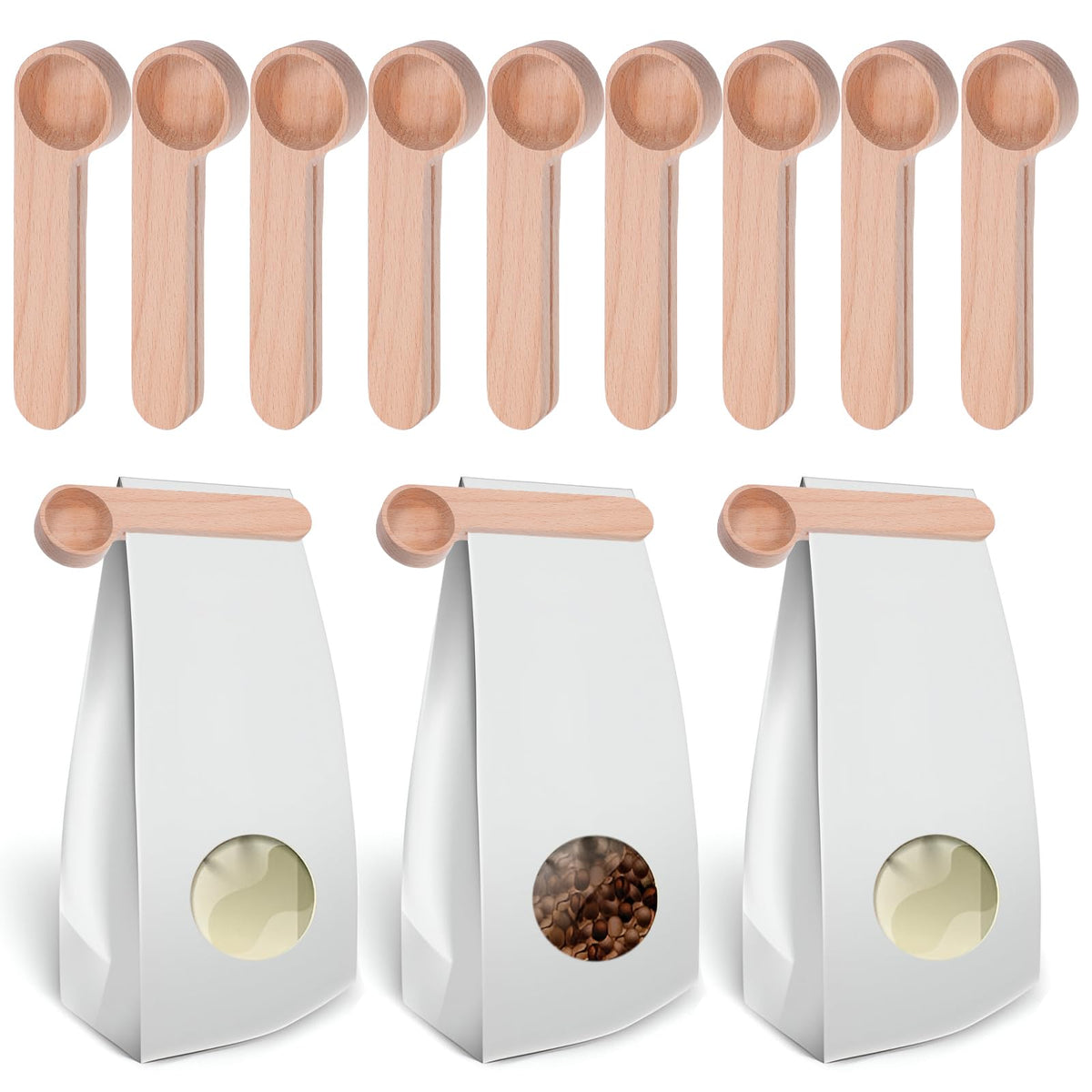 12 Pcs Wooden Coffee Scoop&Bag Clip (12 Count)