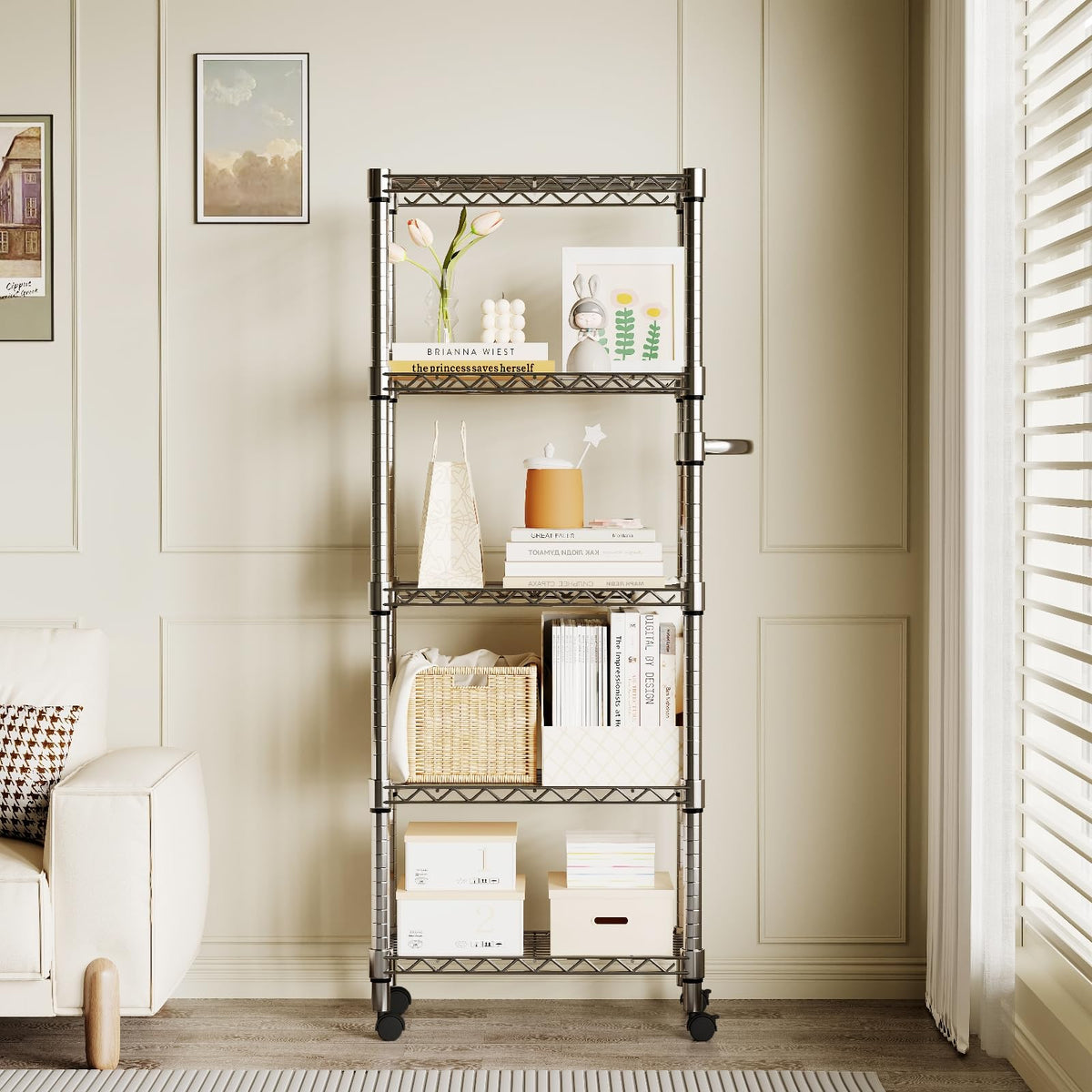 61" H Storage Shelves with Wheels 1100LBS Rolling Metal Wire Rack