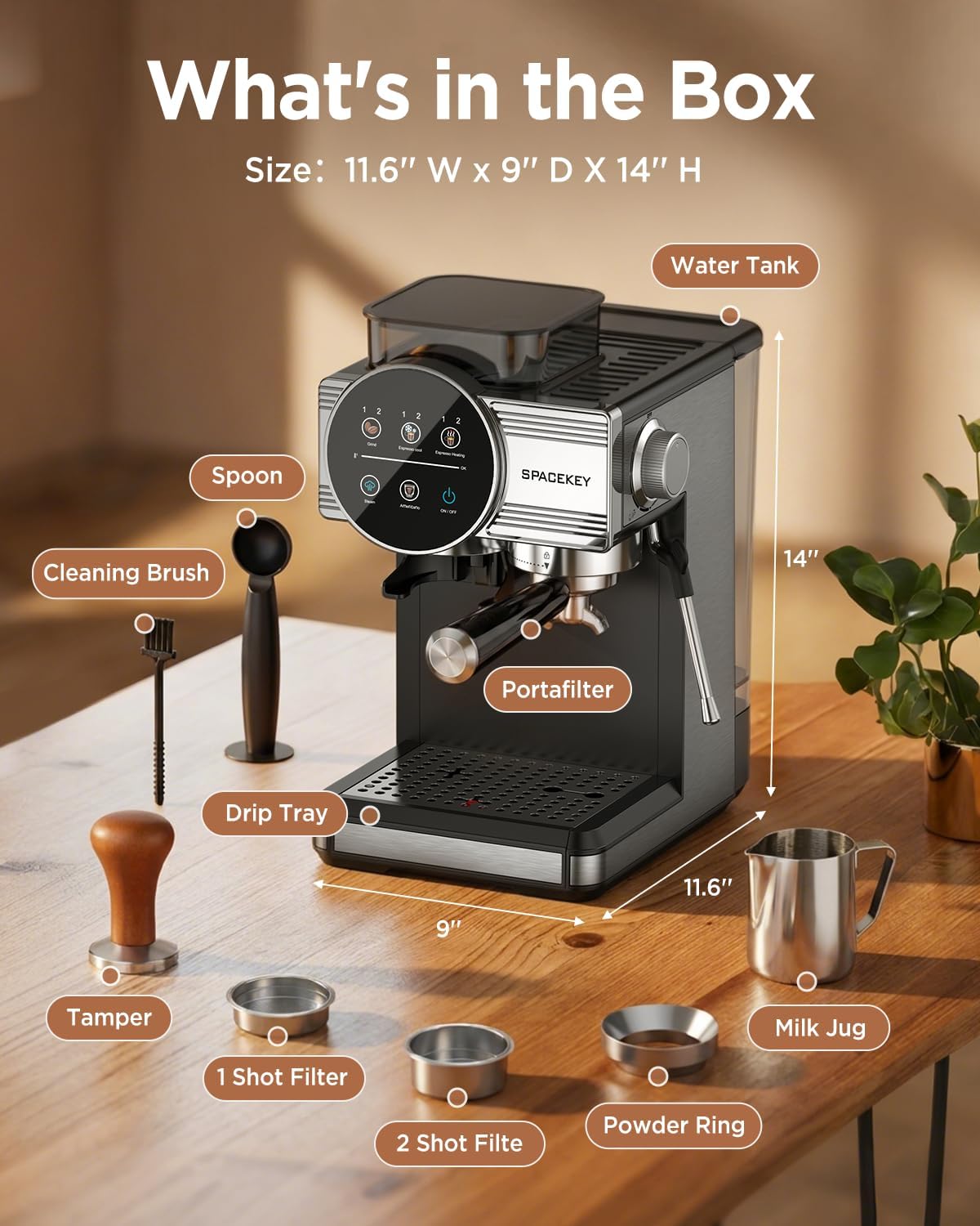 Espresso Coffee Machine with Grinder and Frother