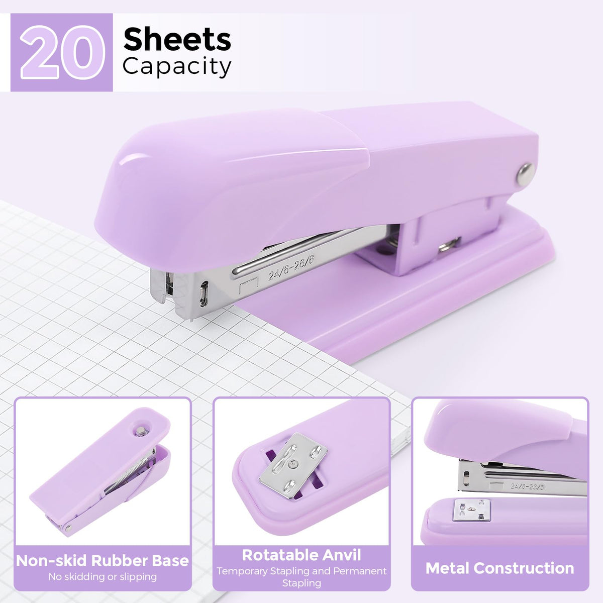 Purple Office Supplies Set with Pencil Holder for Desk