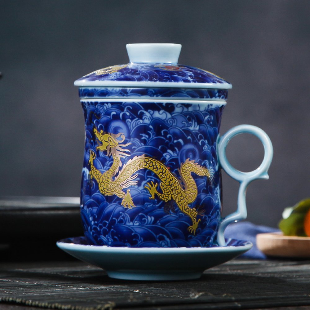 Porcelain Tea Cup with Infuser Lid and Saucer Sets