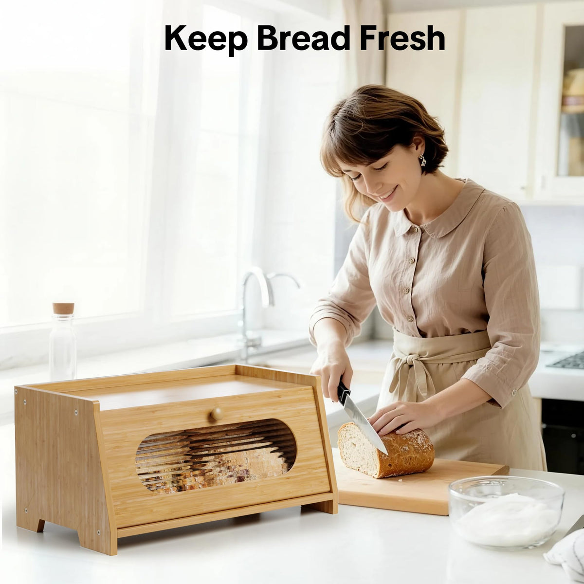 Bamboo Bread Box for Kitchen Countertop