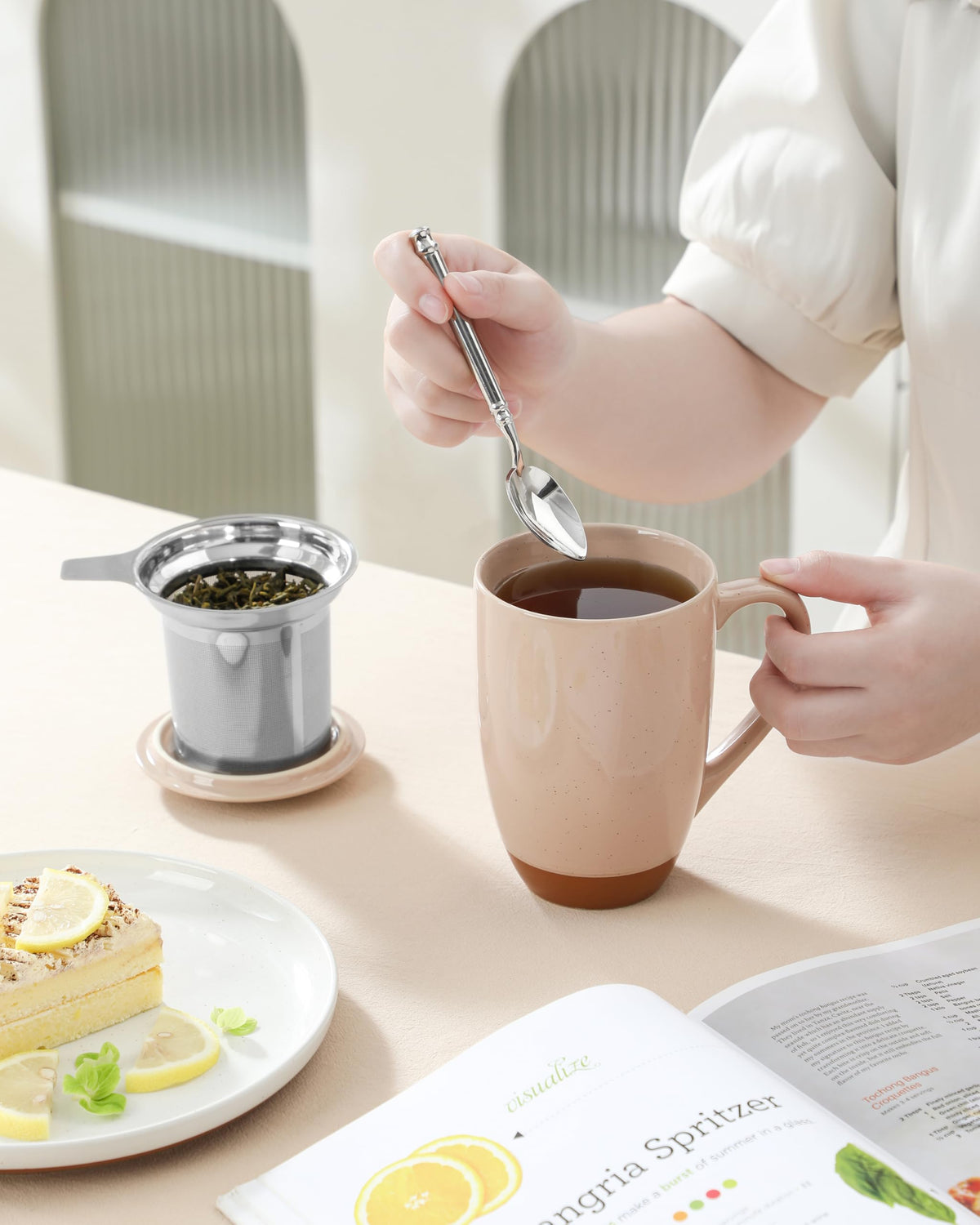Ceramic Tea Mug with Lid and Stainless Steel Infuser
